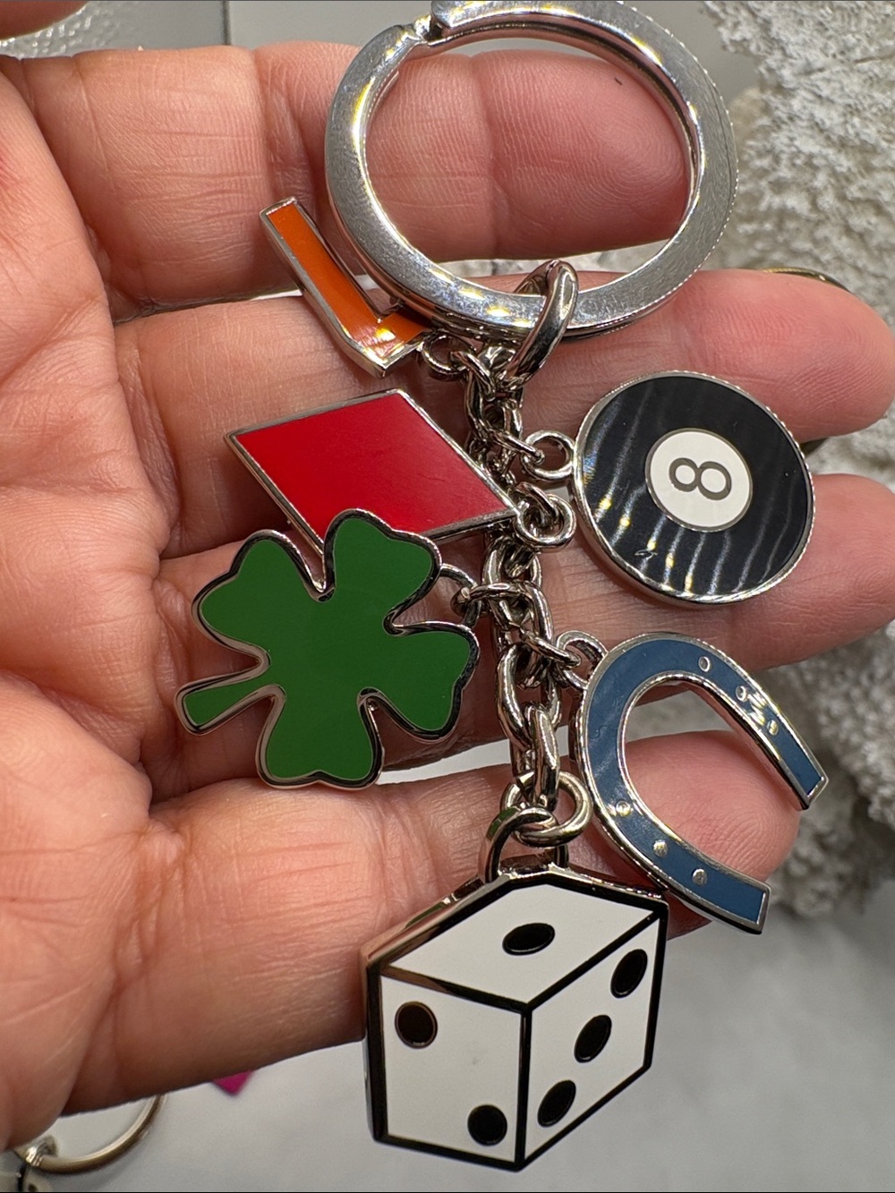 Coach Lucky Charm Keychain. 6 Colorful Charms Clover, dice, Horseshoe More